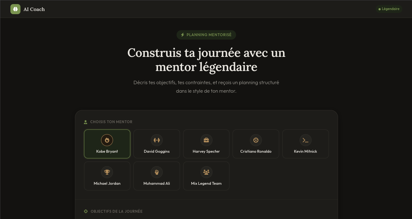 AI Coach Légendaire