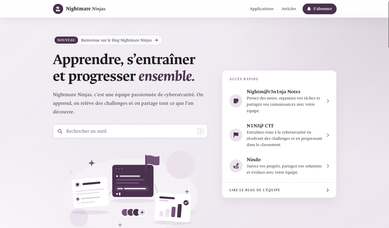 Nightmare Ninjas : portail et blog d'une équipe cybersécurité